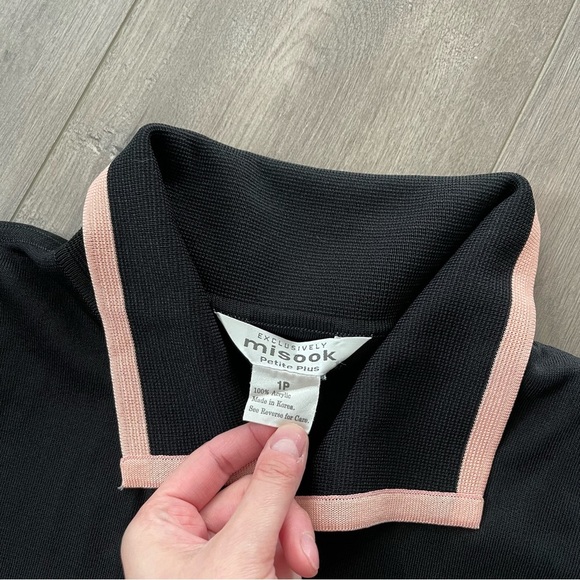 New Misook Black Pink Trim Cardigan Sweater 1 Petite - Picture 3 of 3